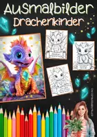 Vorschau - Mal- und Bastelvorlagen - Ausmalbilder Drachenkinder - Ausmalabenteuer mit Sprüchen - Deckblatt