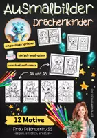 Vorschau - Mal- und Bastelvorlagen - Ausmalbilder Drachenkinder - Ausmalabenteuer mit Sprüchen - Seite 1