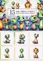 Vorschau - selbst erstellte Cliparts/Grafiken - 15 Aquarell Baby Dinosaurier Clipart - Deckblatt