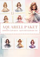 Vorschau - selbst erstellte Cliparts/Grafiken - 15 Aquarell Märchenprinzessinnen - Deckblatt