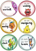 Vorschau - Mal- und Bastelvorlagen - 22 Monster Mutmacher & Growth Mindset Affirmationen (rund / Kreise) - Seite 2