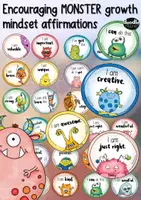 Vorschau - Mal- und Bastelvorlagen - 22 Monster Encouraging Growth Mindset Affirmations / Mutmacher Englischunterricht - Deckblatt