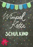Vorschau - Mal- und Bastelvorlagen - Wimpelkette SCHULKIND in den Farben grün, türkis, blau - Seite 1