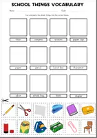 Vorschau - Arbeitsblätter - School Things Vocabulary Cut&Glue Worksheet | Read & Match - Seite 1