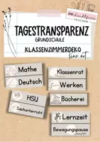 Vorschau - Präsentationen/Tafelbilder - Klassenzimmerdeko line art & Boho: Tagestransparenz Grundschule - Deckblatt