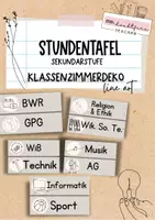 Vorschau - Unterrichtsreihen - Klassenzimmerdeko line art & Boho: Stundenplan, Tagestransparenz, Stundentafel Fächer Sekundarstufe - Deckblatt