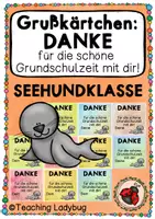 Vorschau - Bildkarten - Grußkärtchen Seehundklasse - DANKE für die schöne Grundschulzeit mit dir! - Deckblatt