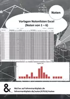 Vorschau - Test - Notenrechner Excel - Notenbuch für das Schuljahr | Noten 1 - 6 - Deckblatt
