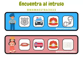 Vista previa - Tarjetas / Manipulativos - Encuentra al intruso. Las profesiones - página 1