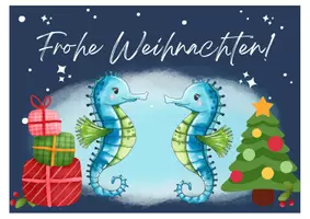 Vorschau - Mal- und Bastelvorlagen - Seepferdchenklasse Postkarte Weihnachten Klassentier Seepferdchen - Seite 1