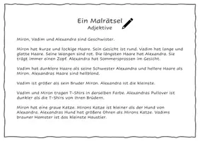 Vorschau - Arbeitsblätter - Malrätsel zu Adjektiven (DaZ/ DaF/ Grundschule/ 5. Kl.) - Deckblatt