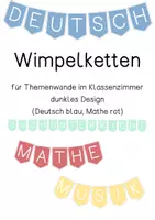 Vorschau - Präsentationen/Tafelbilder - Wimpelketten dunkles Design - Deutsch blau, Mathe rot - Deckblatt