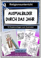 Vorschau - Mal- und Bastelvorlagen - Religionsunterricht - Ausmalbilder durch das Jahr - 12 Kopiervorlagen - Deckblatt