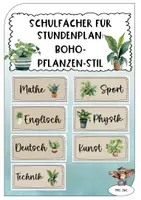 Vorschau - Poster - Fächerschilder für Stundenplan - im Pflanzen-Boho-Stil - Deckblatt
