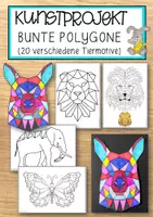 Vorschau - Mal- und Bastelvorlagen - Kunstprojekt bunte Polygone – Tiere - Deckblatt