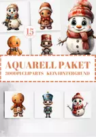 Vorschau - selbst erstellte Cliparts/Grafiken - 15 Aquarell Schneemann, Lebkuchen und Nussknacker Kollektion - Deckblatt