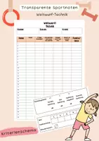 Vorschau - Klassenarbeiten - Transparente Sportnoten- Weitwurf Technik - Deckblatt