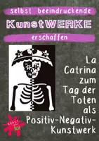 Vorschau - Mal- und Bastelvorlagen - Positiv-Negativ-Kunst - Klappschnitt - Klappbild - Skelett La Catrina und Diego - Tag der Toten. - Dia de los Muertos - Halloween - Seite 1