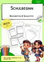 Vorschau - Arbeitsblätter - Schulbeginn - Einschulung - Beschriften & Schultüte - GRATIS - Deckblatt