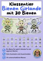 Vorschau - Mal- und Bastelvorlagen - Klassentier Girlande "Biene" für die Bienenklasse, zum Ausmalen - Deckblatt