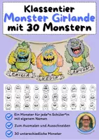 Vorschau - Mal- und Bastelvorlagen - Klassentier Girlande "Monster" für die Monsterklasse, zum Ausmalen - Deckblatt