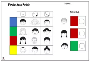 Vorschau - Arbeitsblätter - Finde das Feld - Gesichter - Raumorientierung - Rasterlesen - Seite 3