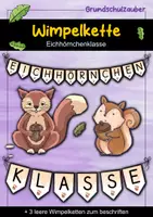 Vorschau - Mal- und Bastelvorlagen - Wimpelkette für die Eichhörnchenklasse - Eichhörnchen Wimpel - Deckblatt