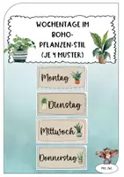 Vorschau - Bildkarten - Wochentage im Pflanzen-Boho-Stil (je 4 Muster) - Deckblatt