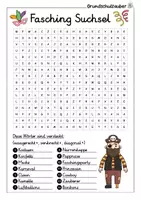 Vorschau - Arbeitsblätter - Fasching Suchsel - Karneval Buchstabengitter - Seite 1