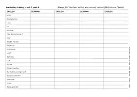 Vorschau - Arbeitsblätter - Vocabulary training sheet unit 1 part A access 3 grade 7 - Deckblatt