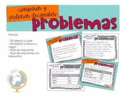 Vista previa - Tarjetas / Manipulativos - Compara y ordena decimales tarjetas problemas - Portada