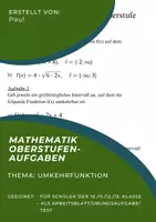 Vorschau - Arbeitsblätter - Mathematik Aufgaben Umkehrfunktion/Spiegelfunktion - Deckblatt