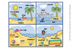 Vorschau - Stationenlernen - SUMMER - How many things can you remember? (16 Mini-Wimmelbildchen mit Fragen auf der Rückseite) - Seite 2
