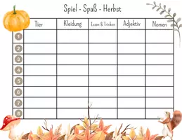 Vorschau - Spiele - Herbstliches Spiel - Tier, Kleidung Adjektiv - Seite 1