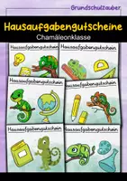 Vorschau - Mal- und Bastelvorlagen - Chamäleon Hausaufgabengutscheine für die Chamäleonklasse - Deckblatt