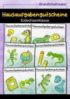 Vorschau - Mal- und Bastelvorlagen - Eidechse Hausaufgabengutscheine für die Eidechsenklasse - Deckblatt