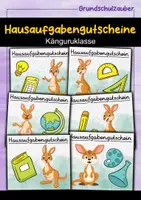 Vorschau - Mal- und Bastelvorlagen - Känguru Hausaufgabengutscheine für die Känguruklasse - Deckblatt