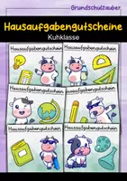 Vorschau - Mal- und Bastelvorlagen - Kuh Hausaufgabengutscheine für die Kuhklasse - Deckblatt
