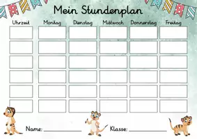 Vorschau - Lehrpläne/Lehrermaterial - Erdmännchen Stundenplan für die Erdmännchenklasse - 3 Vorlagen - Seite 1