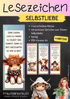 Vorschau - Mal- und Bastelvorlagen - Lesezeichen Selbstliebe: Süße Kühe und Halloween + positive Sprüche - Deckblatt