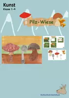 Vorschau - Mal- und Bastelvorlagen - Pilz-Wiese Kunst Klasse 1-4 Digital Herbst Schritt für Schritt Anleitung - Deckblatt