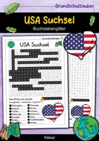 Vorschau - Arbeitsblätter - USA Amerika Suchsel - Buchstabengitter - Deckblatt