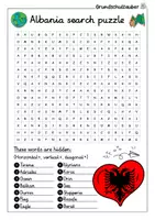 Vorschau - Arbeitsblätter - Albania Search puzzle - letter grid (English) - Seite 1