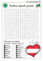 Vorschau - Arbeitsblätter - Austria Search puzzle - Letter grid (English) - Seite 1