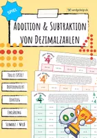 Vorschau - Arbeitsblätter - Addition & Subtraktion von Dezimalzahlen - Spiel - Deckblatt