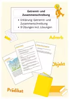 Vorschau - Arbeitsblätter - Getrennt- und Zusammenschreibung: Erklärung + 9 Übungen incl. Lösungen - Deckblatt