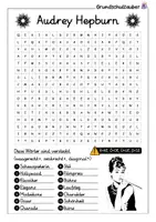 Vorschau - Arbeitsblätter - Audrey Hepburn Suchsel - Buchstabengitter - Seite 1