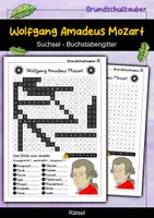 Vorschau - Arbeitsblätter - Wolfgang Amadeus Mozart Suchsel - Buchstabengitter - Deckblatt