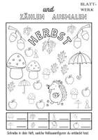Vorschau - Arbeitsblätter - Herbstbilder zählen, anmalen, benennen, beschreiben, 1. Klasse - Seite 1