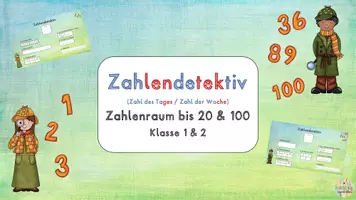 Vorschau - Präsentationen/Tafelbilder - Tafelbild Zahlendetektiv / Zahl des Tages / Zahl der Woche im Zahlenraum 20 & 100 - Deckblatt